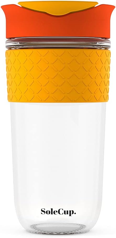 Large Travel Mug - Reusable Glass Coffee Mug - 18oz/530ml BPA-Free Hot Drink Travel Mug with Lid & Silicone Band (Red, 18oz)