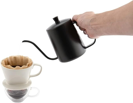 Restpresso 12 Ounce Gooseneck Kettle, 1 Dishwashable Pour Over Kettle - With Thermometer Hole, Non-Stick Coating, Black Stainless Steel Stovetop Kettle, Built-In Handle, - Restaurantware