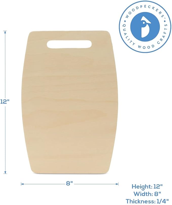Wooden Cutting Board Shapes, 12" Wide Middle, Pack of 10 Wooden Cutting Boards by Woodpeckers, for Kitchen, Decor, and Charcuterie Boards