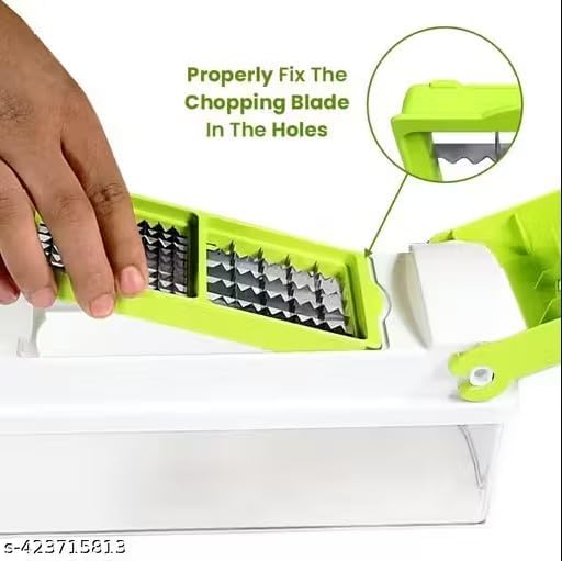12-in-1 Vegetable Chopper and Spiralizer, 12 Premiun SS Steel Blades Heavy Duty Build with Container, Cheese Grater, Fruit Slicer, Mandoline Slicer, Onion Mincer, French Fry And Salad Cutter(Green)
