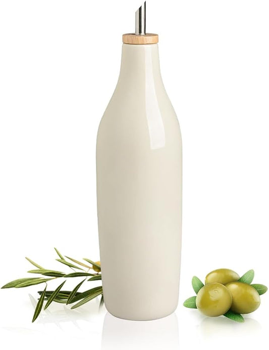Sweejar Matte Ceramic Olive Oil Dispenser Bottle with Spout, 17 Oz Oil Dispenser for Kitchen Counter, Opaque Oil Cruet for EVOO, Vinegar, Avocado Oil Container for Cooking, Pack of 1 (Beige)
