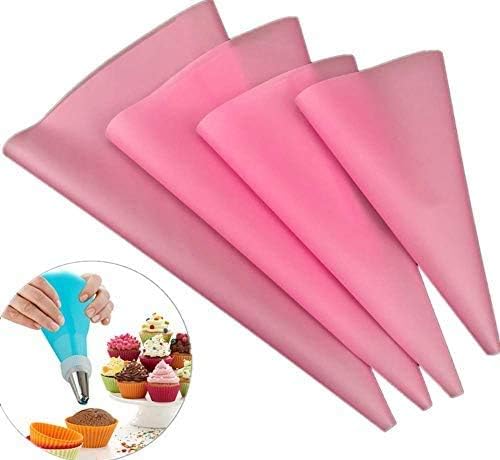 Joyeee Reusable Piping Bags, Thickened 4 Pcs Cupcake Cake Icing Piping Bags Set, 4 Size Cake Decorating Bags - Mini Small Medium Large Heavy Duty Cake Piping Bags, Pink