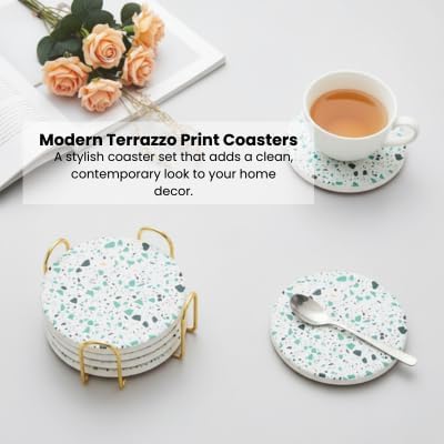 Terrazzo Coasters Set of 6, Ceramic Absorbent Drink Coasters, Cute Mid Century Boho Coaster, Coffee Table Desk Decor, Colorful Stone Coaster for Drinks