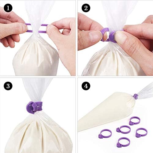 60 Pcs Pastry Bag Ties Reusable Icing Bag Ties Silicone Decoration Bag Clips Cake Piping Bag Ties for Cupcakes Cookies and Pastry(15 Pieces Light Purple15 Pieces Blue15 Pieces pink15 Pieces Green)