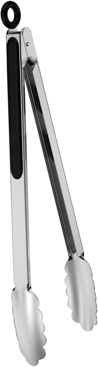 12-inch Stainless Steel Kitchen Tongs with Locking, Metal Food Tongs Non-Slip Grip (12")