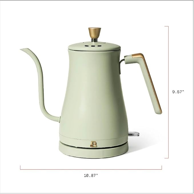 Beautiful Electric Gooseneck Kettle, 1 Liter, 1200W, Stainless Steel Interior, Fast Boil, Precision Pour Spout, Auto Shut-Off & Boil-Dry Protection (Green)