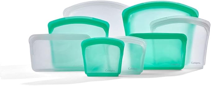 CUISIPRO Silicone Reusable Leakproof Bags Set of 2, Clear, 200ml/6.75oz