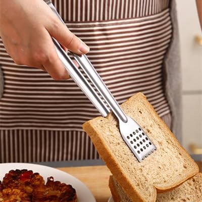 10 Pack Buffet Serving Tongs, 7-Inch Stainless Steel Mini Tongs with Serrated Tips, 0.2mm Thick, for Appetizers, Salad Bar, Desserts, Ice & Sugar, Dishwasher Safe (Silver)