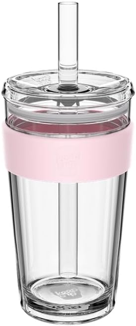 KeepCup Cold Cup - Longplay Double wall Glass Ice Coffee Tumbler with Lid and Straw - 16oz (454ml) - Pashmak