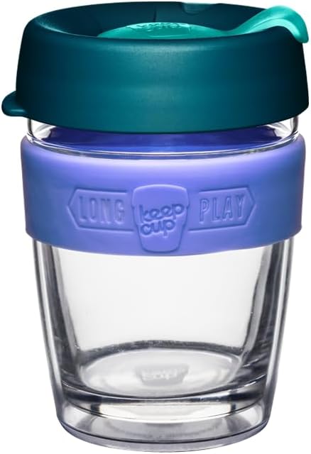 KeepCup Longplay - Reusable Coffee Cup, Double Wall Glass with Removable sleeve and splashproof sipper lid - 12oz/340ml - Haze