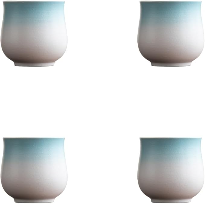 4-Oz Ceramic Espresso Cups Set - Multi-Color, Handle-Free Design for Home & Cafe | Dishwasher-Safe Stoneware Cups (Kiln turned blue, 4)