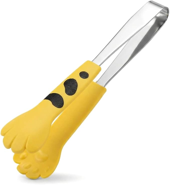Kitchen Cooking Tongs – Cute Paw Shape Stainless Steel Salad Tongs for Cooking and Barbecue, Food Serving Utensil with Non-Slip Grip(Yellow Small)