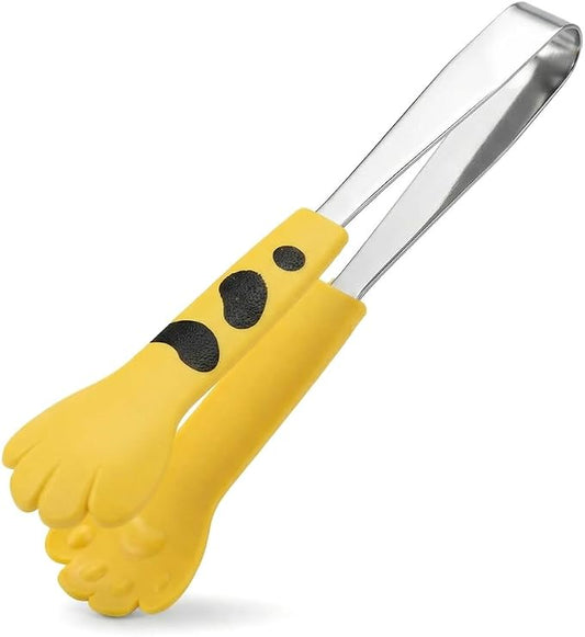 Kitchen Cooking Tongs – Cute Paw Shape Stainless Steel Salad Tongs for Cooking and Barbecue, Food Serving Utensil with Non-Slip Grip(Yellow Small)