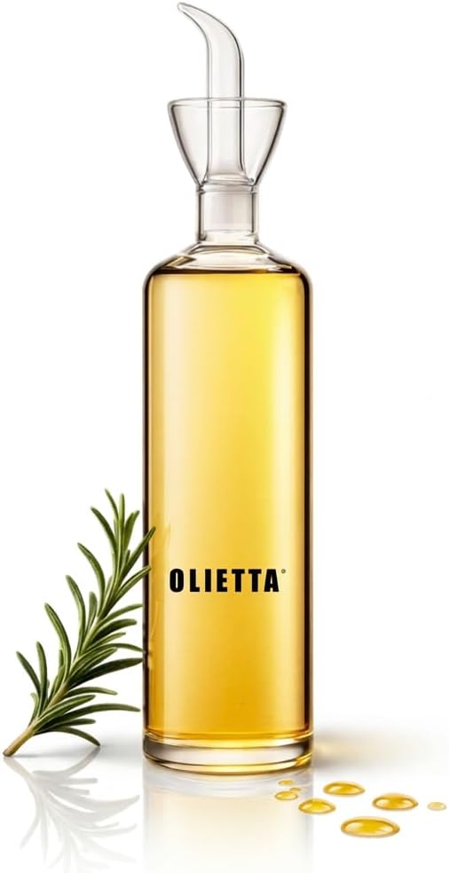 Olietta Olive Oil Dispenser Bottle Borosilicate Glass - Non Drip Oil Dispenser for Kitchen, Leak Proof Vinegar Drizzler Cruet, Easy Clean, 17 Ounces, Modern