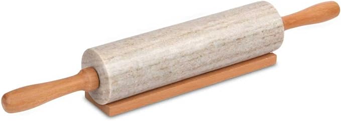 Marble Rolling Pin With Stand, 18.1-Inch Polished Non-Stick Stone Dough Roller With Wooden Handles for Baking Pasta, Pizza, Cookies, Pie Crust, Kitchen Pastry Tools (1, Viva Jade, 18.1)