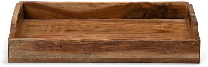 Acacia Wood Serving Tray - 12 Inch Brown Wooden Tray with Natural PU Coating for Kitchen and Dining
