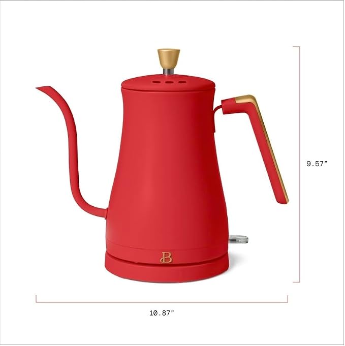 Beautiful Electric Gooseneck Kettle, 1 Liter, 1200W, Stainless Steel Interior, Fast Boil, Precision Pour Spout, Auto Shut-Off & Boil-Dry Protection (Red)