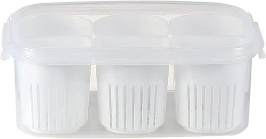 2Pcs Reusable Veggie Tray & 6-Compartment Dividers Snack Box with Lid Fridge Organizer Divided Food Storage Condiment Server for Meal Prep & Fridge Storage