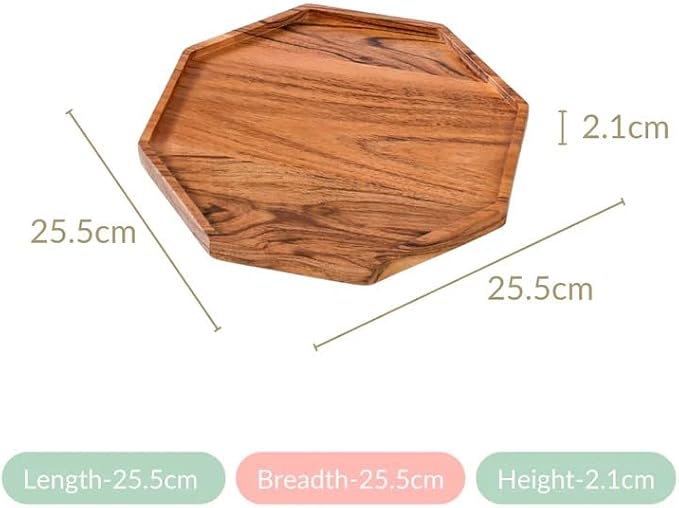Wooden Serving Tray for Kitchen and Home Decor | Acacia Wood Octagonal Serving Platter for Tea, Coffee, Snacks and Cake | Decorative Trays Resturnant and Cafe (Food Safe Oil Finish) (10 Inch)