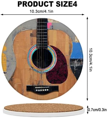 Ceramic Coasters Set of 6 Absorbent Stone Drink Coasters with Holder,Non-Slip Cork Backing,Guitar Coasters for Coffee Table,Desk & Home Decor