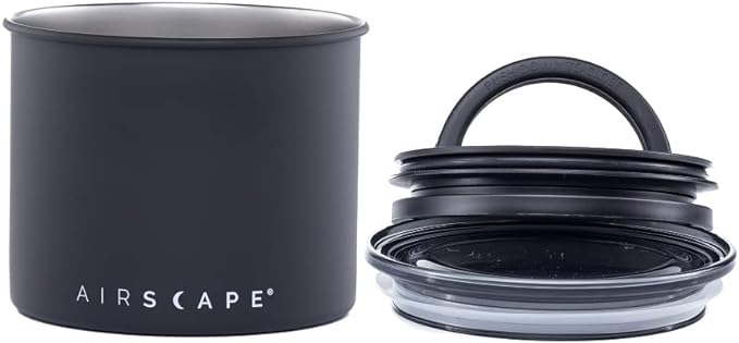 Planetary Design Airscape® Stainless Steel Coffee Canister | Food Storage Container | US Patented Inner Plunger Lid REMOVES Excess Oxygen | Don't Buy airtight, Buy AIR-Less (Small, Matte Black)