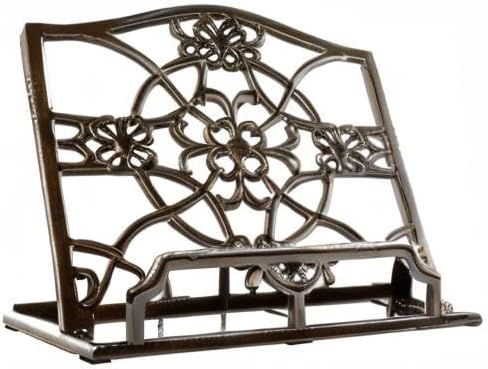 JOGREFUL Cookbook Stand, Cast Iron Heavy-Duty Recipe Book Holder, Kitchen Vintage Recipe Book Holder, Reading Rest Holder for Easel/Counter/Books/Magazine/iPad/Bible, Flower Pattern, Coffee Gold