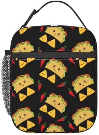 YETTA YANG Mexican Taco Chips Funny Cute Black Yellow Portable Lunch Bag Insulated Lunch Box Reusable Totes For Women Men Work Picnic Camping