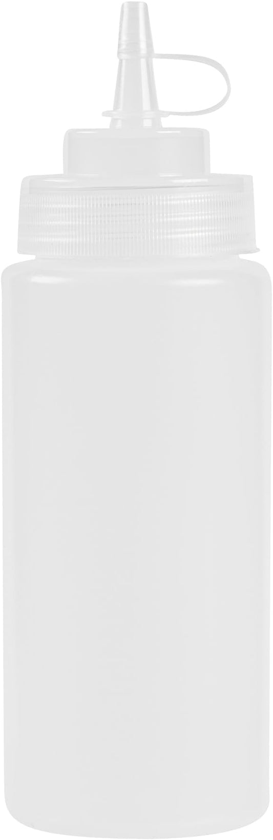 Restaurantware Plastic Squeeze Bottle 16 oz Wide Mouth Condiment Bottle With Cap Reusable Dishwashable Clear Sauce Dispenser For Syrups, Ketchup, Mustard, Oil, Dressing, Honey, Art And Craft
