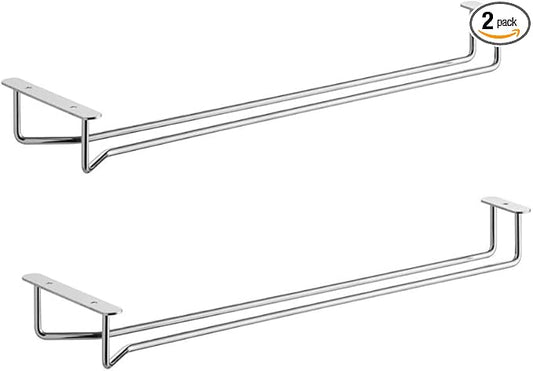 Soro Essentials- 24" Glass Hanging Stemware Rack Chrome Plated Set of 2- Wine Glass Hangers Under Shelf Cabinet Wire Wine Glasses Holder Storage Hanger for Cabinet Kitchen Bar or Home