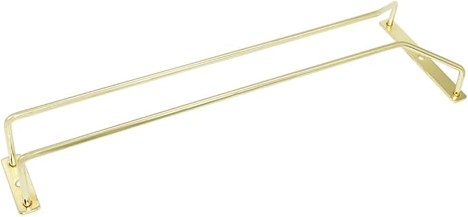 35.5cm Wine Glass Rack - Under Cabinet Stemware Wine Glass Holder Glasses Storage Hanger Stainless Steel Organizer for Bar Kitchen, Gold Finish (1 Rows, 2 Pack)