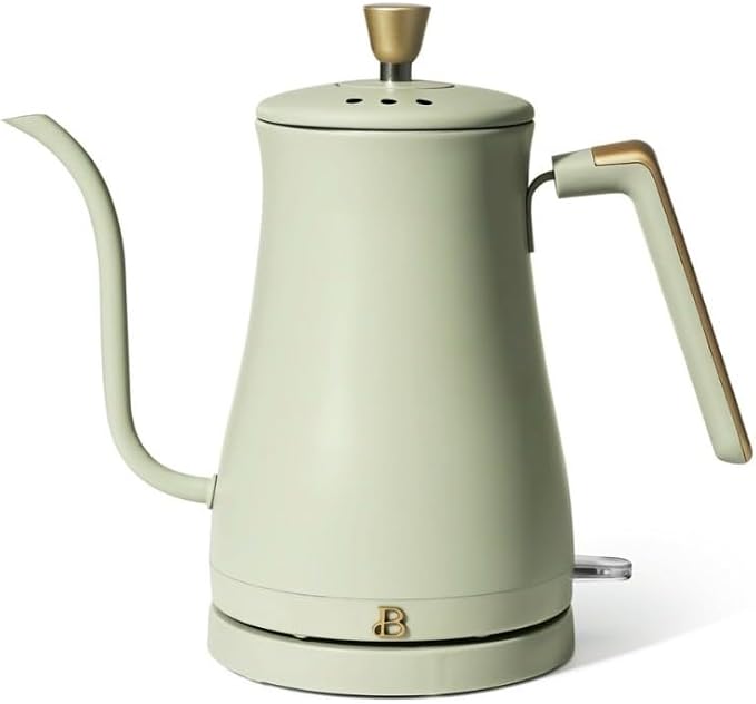 Beautiful Electric Gooseneck Kettle, 1 Liter, 1200W, Stainless Steel Interior, Fast Boil, Precision Pour Spout, Auto Shut-Off & Boil-Dry Protection (Green)