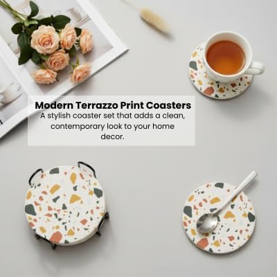 Terrazzo Coasters Set of 6, Ceramic Absorbent Drink Coasters, Cute Mid Century Boho Coaster, Coffee Table Desk Decor, Colorful Stone Coaster for Drinks
