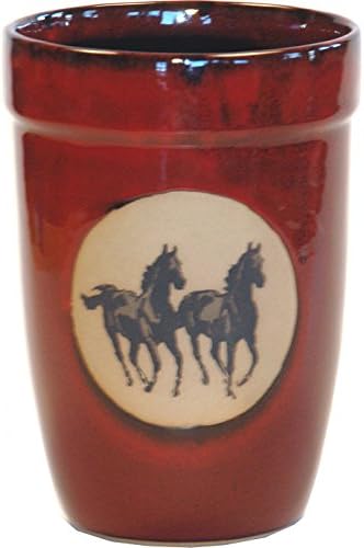 ALWAYS AZUL POTTERY Double Running Horse Utensil Holder in Real Red Glaze - Handmade Ceramic Pottery Utensil Holder - Kitchen Storage Container- Countertop Organizer for Large Cutlery & Cookware