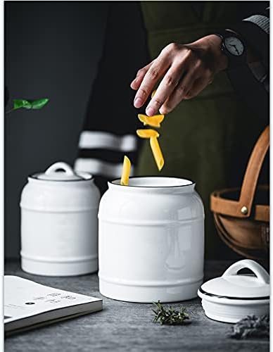 COCOYA 9cup/72oz Ceramic Jar with Airtight Lids (White) | Cookie Candy Bean Sugar Flour Dry Food, Large Porcelain Storage Containers, For Kitchen Countertop Pantry Farmhouse