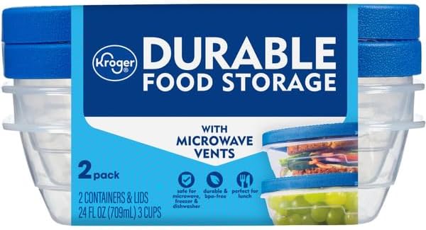 Food Storage Containers with Lids – 2 Pack Durable Reusable Plastic Meal Prep Containers, Microwave Freezer & Dishwasher Safe Kitchen Storage with Steam Vent Lids