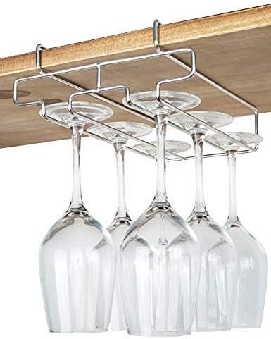 Wine Glass Holder - 2 Rows Stemware Rack Under Cabinet - 304 Stainless Steel Hanger Storage Shelf, Fit for The Cabinet 0.8“ or Less