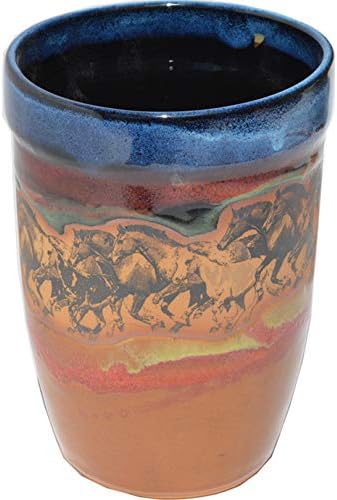 ALWAYS AZUL POTTERY 10 Inch Tall Wild Horses Utensil Holder in Azulscape Glaze - Handmade Ceramic Pottery Utensil Holder - Kitchen Storage Container- Countertop Organizer for Large Cutlery & Cookware
