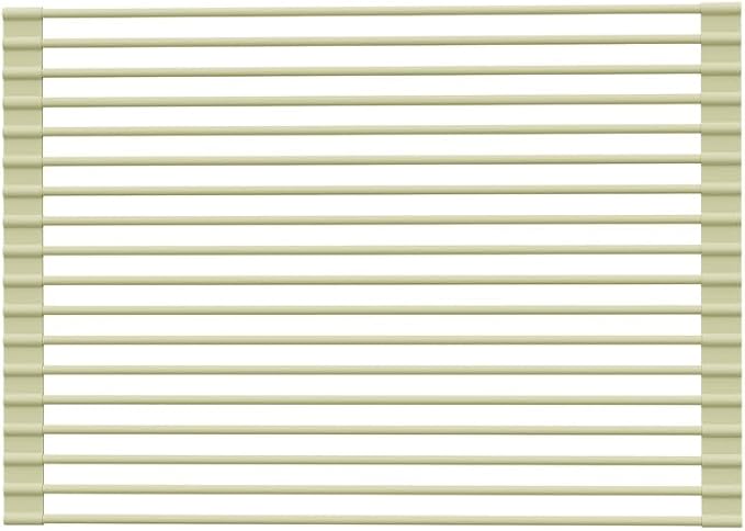 Roll Up Dish Drying Rack, Over The Sink Dish Rack, Heat-Resistant Anti-Slip Stainless Steel Dish Drainer with Silicone-Coated for Cups Fruits Vegetables - 17" x 13", Green