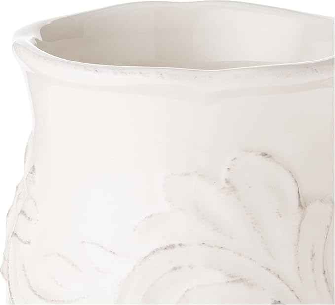 Firenze Ivory 16 oz Pedestal Ceramic Mugs, Set of 4 – Vintage-Inspired Embossed Drinkware with Easy Grip Handle – Elegant White Coffee and Tea Cups for Everyday or Entertaining