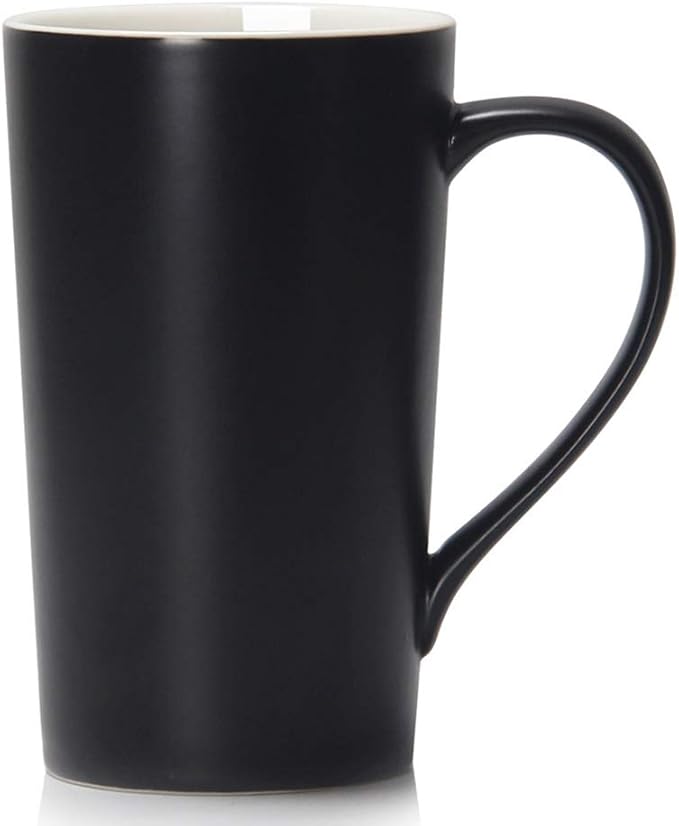 20 Ounces Extra Large Coffee Mug, M007 Plain Tall Big Ceramic Latte Cappuccino Tea Cup with Handle for Dad Men Boss Coworkers,Ideal Mugs for Office Home Daily Use, Black