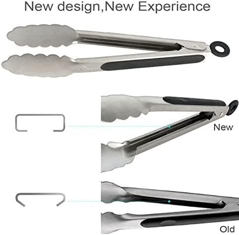 TENTA TENTA KITCHEN 12" Stainless Steel Kitchen Tongs, Locking Metal Food Tongs Non-Slip Grip (Set of 3)