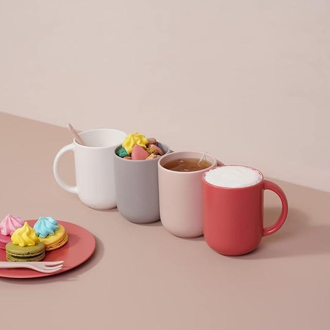 12 oz Ceramic Coffee Mug, Matte Pink White Gray Coffee Mug for Office and Home, Handmade in Korea! Set of 2 (MilkWhite)