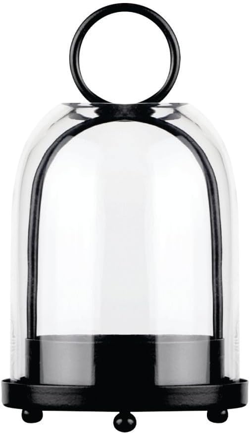 7.5" High Versatile Modern Metal Hurricane Lantern with Handmade Sturdy Glass Dome in Black for 2" Pillar Candle & Plants, for Living Room, Porch, Mantel Decoration (Black, 4" x7.5 for 2" Pillar)