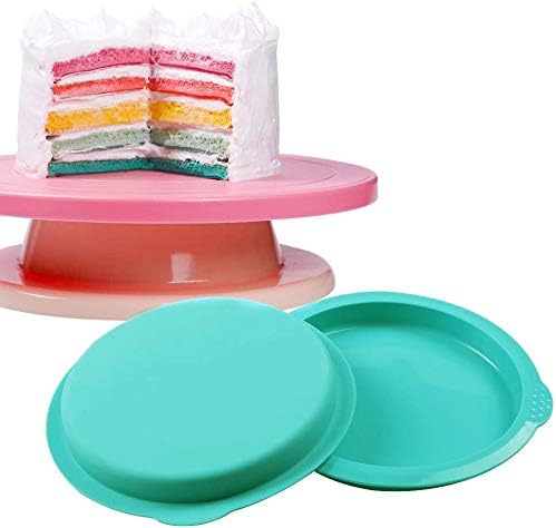 Webake Layer Cake Pans Set, 6 Inch Round Rainbow Baking Pans, Silicone Cake Mold for Jumbo Whoopie Pie, Vegetable Pancakes, Pizza Crust, Omelet, and Resin Craft (Set of 5)