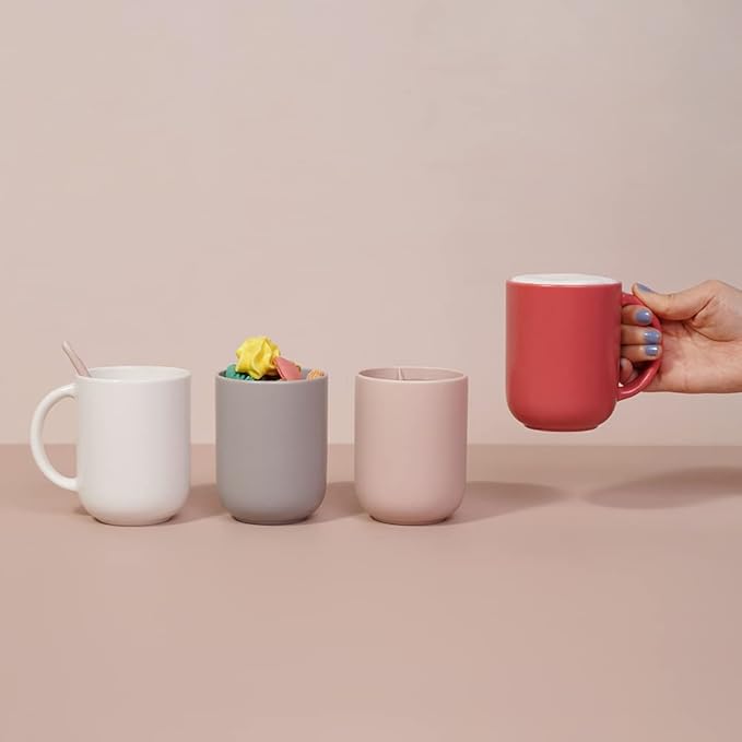 12 oz Ceramic Coffee Mug, Matte Pink White Gray Coffee Mug for Office and Home, Handmade in Korea! Set of 2 (AshGray)