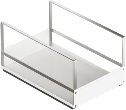 Pull Out Cabinet Organizer with Adhesive Nano Film, Heavy Duty Slide Out Pantry Shelves Drawer Storage, Metal Under Sink Organizers for Bathroom, Kitchen (White,11”W x 16.54”Dx 6.3”H)