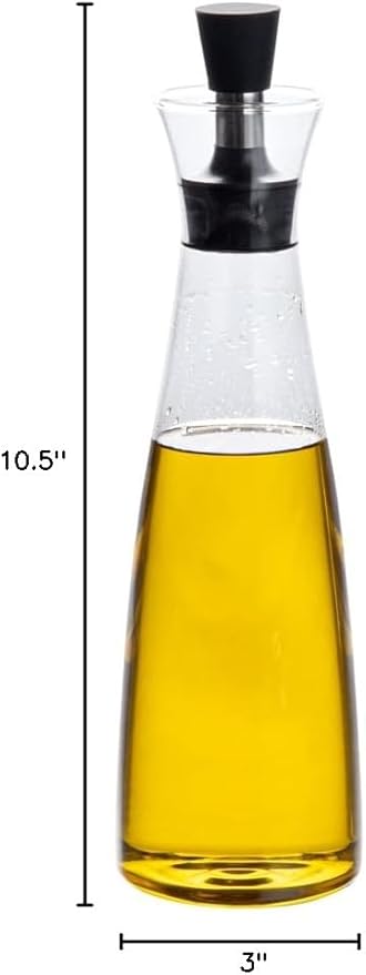 Restaurantware-Forma Professional 3 x 3 x 10.5 Inch Glass Oil Drizzler, 1 Borosilicate Olive Oil Dispenser - 17-Ounce Capacity, Stainless Steel Spout, Glass Bottle Dispenser, Silicone Cap, For Oils