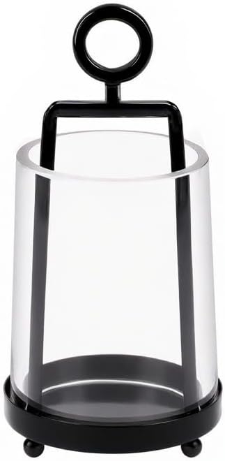 3.3" Wide Modern Farmhouse Metal Hurricane Candle Holder with Handmade Sturdy Glass Sleeve in Black for Tealight Candle & Plants, Glass Hurricane Lantern, Industrial, Minimalistic