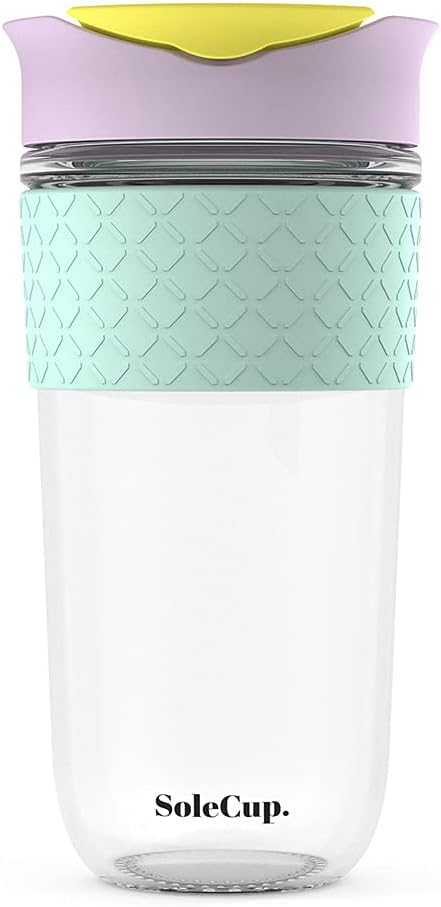 Large Travel Mug - Reusable Glass Coffee Mug - 18oz/530ml BPA-Free Hot Drink Travel Mug with Lid & Silicone Band (Ice Cream, 18oz)