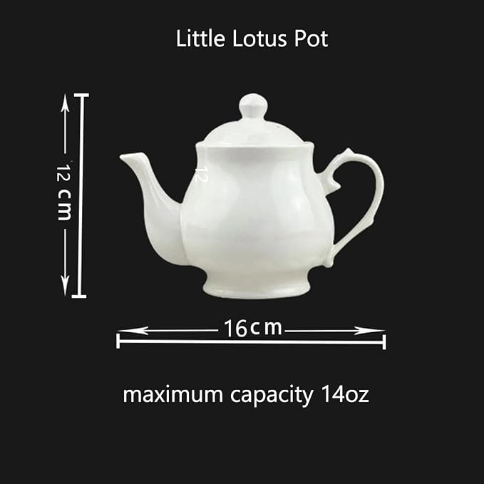 White Porcelain Teapot 400ml, Small Lotus Tea Pot Coffee Tea Water Pot Vintage Ceramic Gooseneck Little Kettle (14oz)
